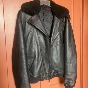 Acne Black Leather Bomber Jacket with Shearling Collar Women’s S/ Men’s XS